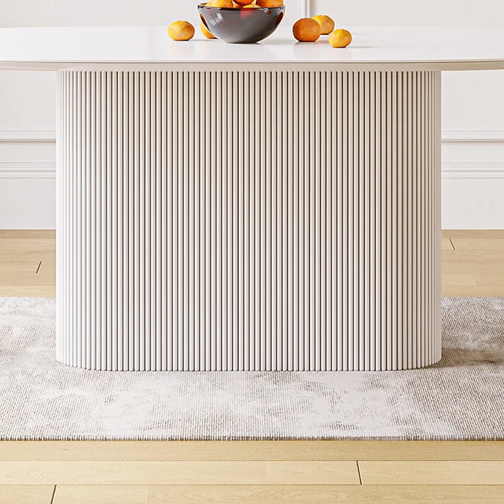Tavolo da pranzo ovale Tavolo da pranzo moderno con piano pietra bianco con base piedistallo Clearhalo