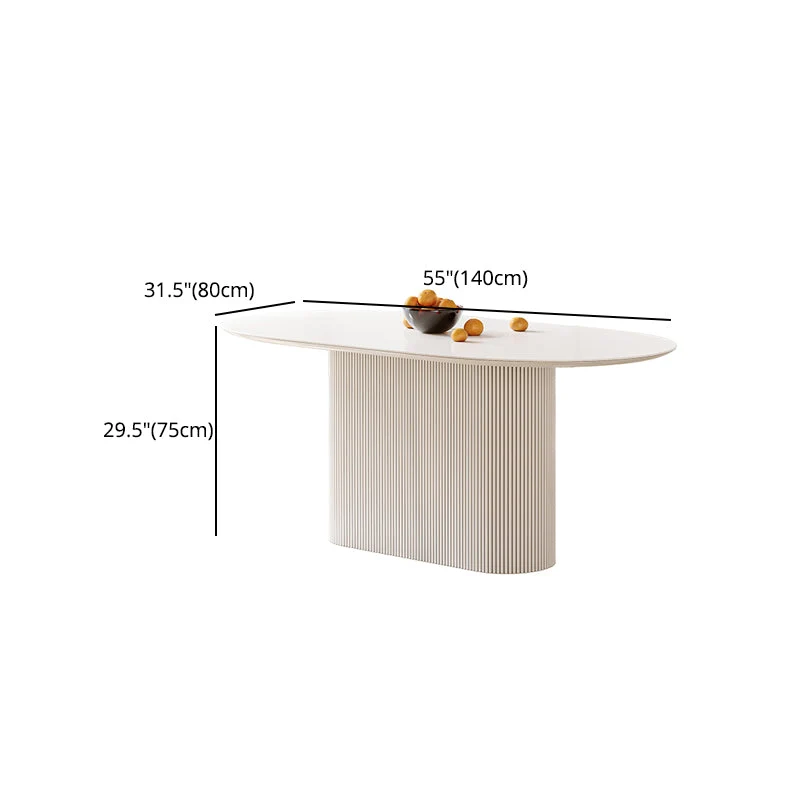 Tavolo da pranzo ovale Tavolo da pranzo moderno con piano pietra bianco con base piedistallo Clearhalo