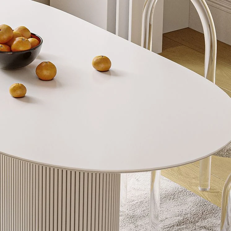Tavolo da pranzo ovale Tavolo da pranzo moderno con piano pietra bianco con base piedistallo Clearhalo