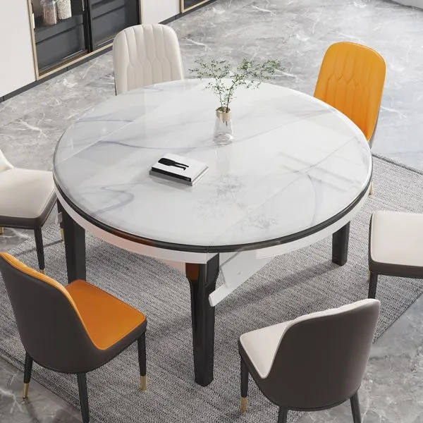 Tavolo da pranzo pieghevole con base legno Tavolo da pranzo moderno con piano pietra Clearhalo