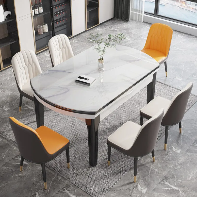 Tavolo da pranzo pieghevole con base legno Tavolo da pranzo moderno con piano pietra Clearhalo