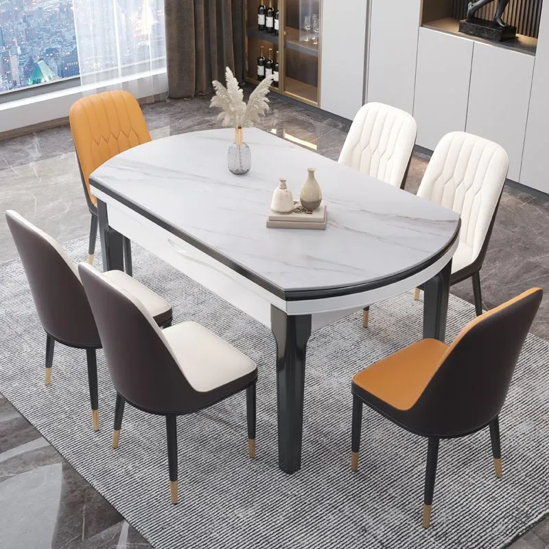 Tavolo da pranzo pieghevole con base legno Tavolo da pranzo moderno con piano pietra Clearhalo