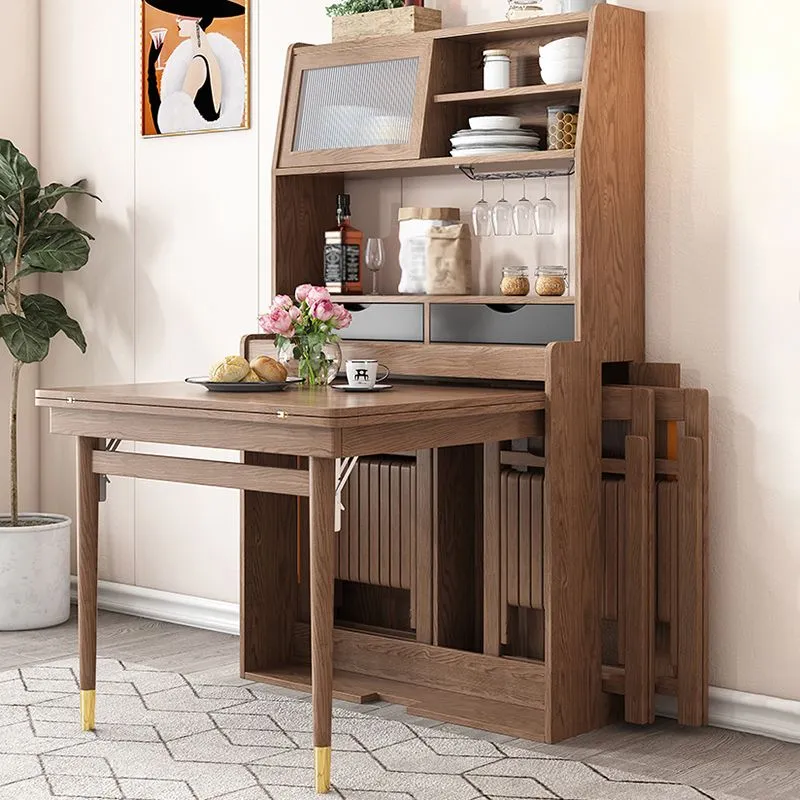 Tavolo da pranzo pieghevole con struttura legno massello Tavolo da pranzo rettangolare pieghevole con contenitore Clearhalo