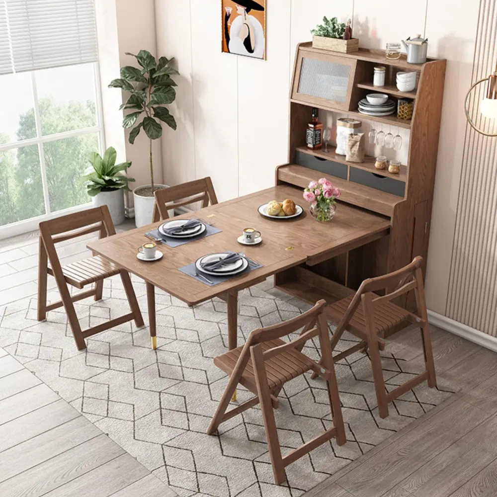 Tavolo da pranzo pieghevole con struttura legno massello Tavolo da pranzo rettangolare pieghevole con contenitore Clearhalo