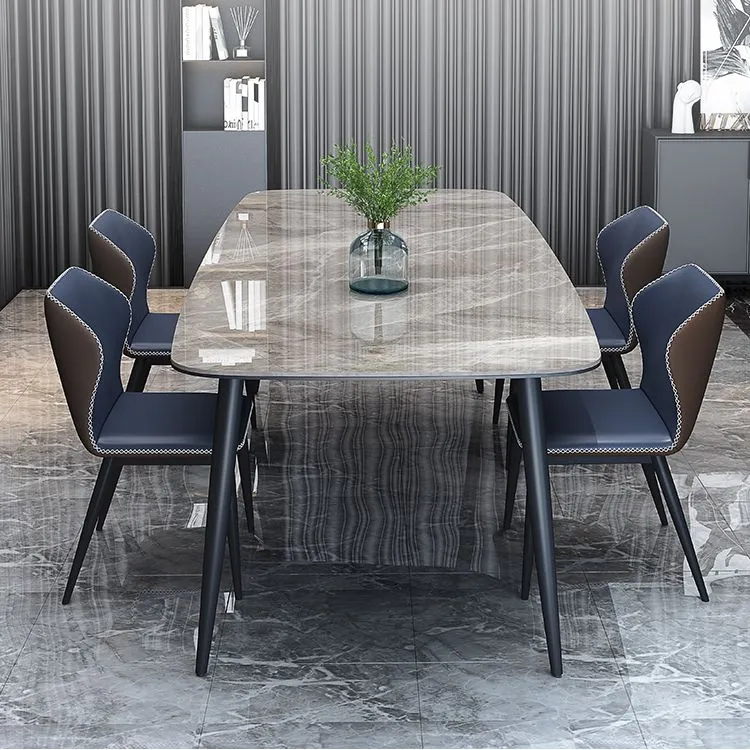 Tavolo da pranzo pietra e acciaio Tavolo da cucina industriale grigio per sala da pranzo Clearhalo