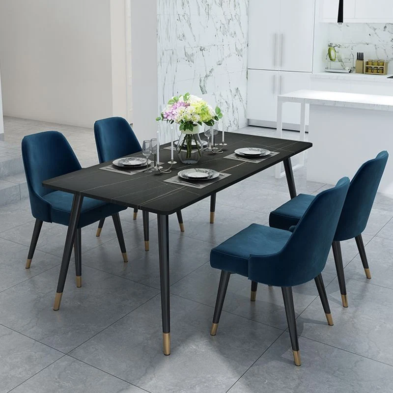 Tavolo da pranzo pietra con cornice nera Tavolo da pranzo rettangolare di lusso tradizionale Clearhalo