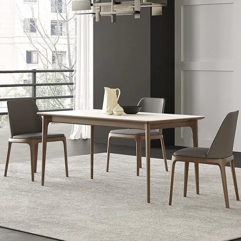 Tavolo da pranzo pietra rettangolare moderno Mid-Century con 4 gambe legno Clearhalo