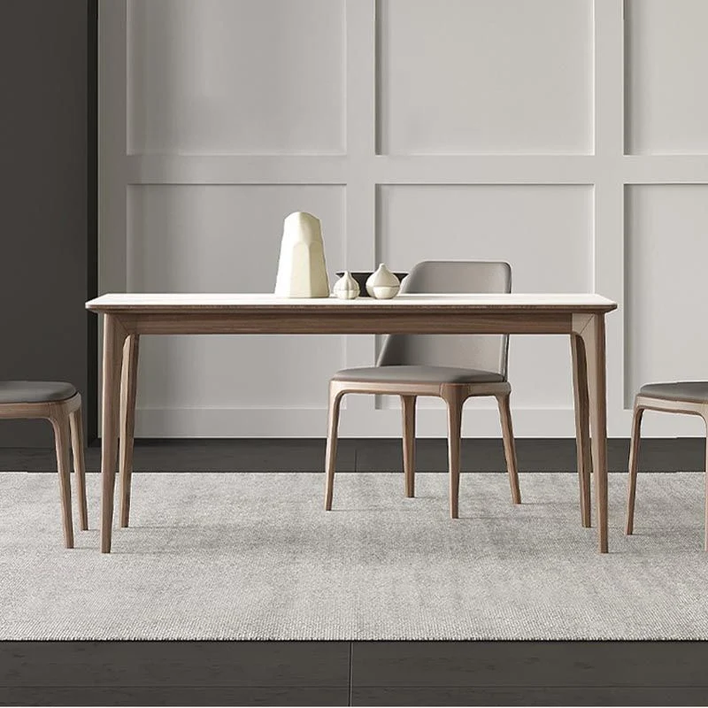 Tavolo da pranzo pietra rettangolare moderno Mid-Century con 4 gambe legno Clearhalo