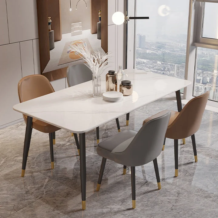 Tavolo da pranzo pietra sinterizzata bianca Tavolo da pranzo tradizionale di lusso con 4 gambe Clearhalo