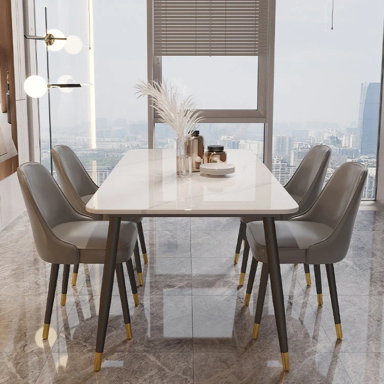 Tavolo da pranzo pietra sinterizzata bianca Tavolo da pranzo tradizionale di lusso con 4 gambe Clearhalo