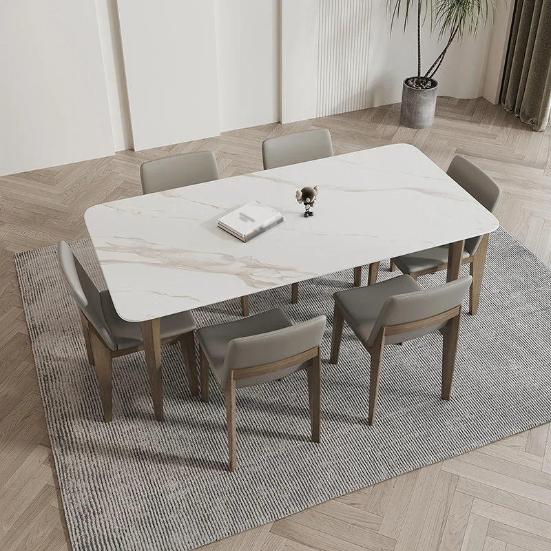Tavolo da pranzo pietra sinterizzata bianca Tavolo 4 gambe stile industriale per sala da pranzo Clearhalo