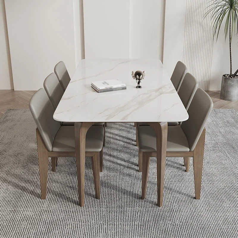 Tavolo da pranzo pietra sinterizzata bianca Tavolo 4 gambe stile industriale per sala da pranzo Clearhalo