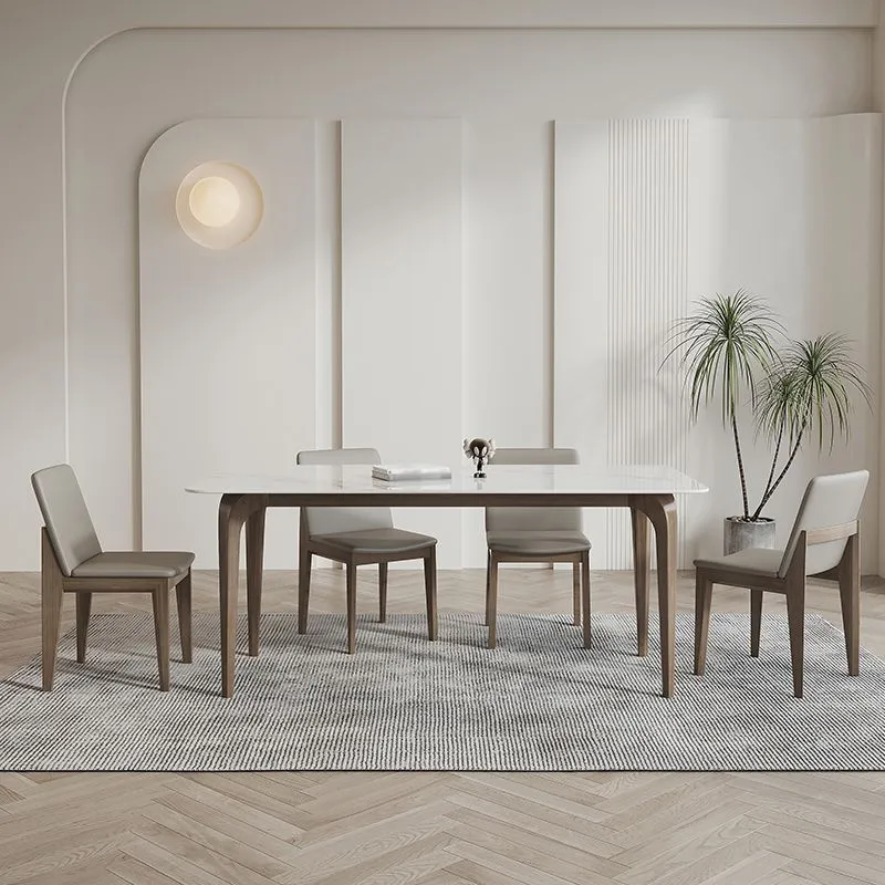 Tavolo da pranzo pietra sinterizzata bianca Tavolo 4 gambe stile industriale per sala da pranzo Clearhalo