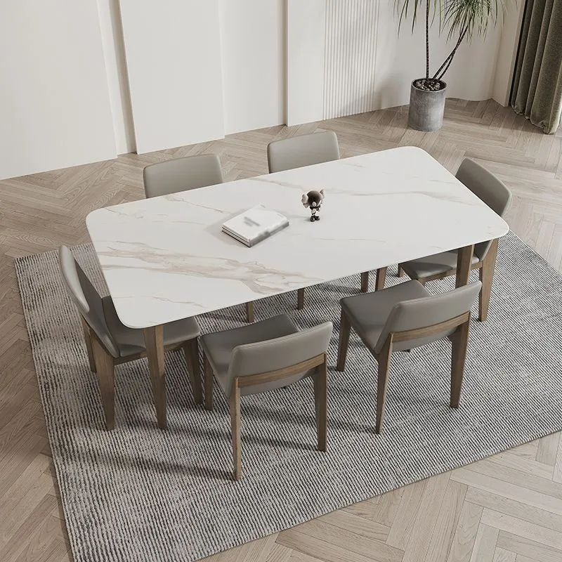 Tavolo da pranzo pietra sinterizzata bianca Tavolo 4 gambe stile industriale per sala da pranzo Clearhalo