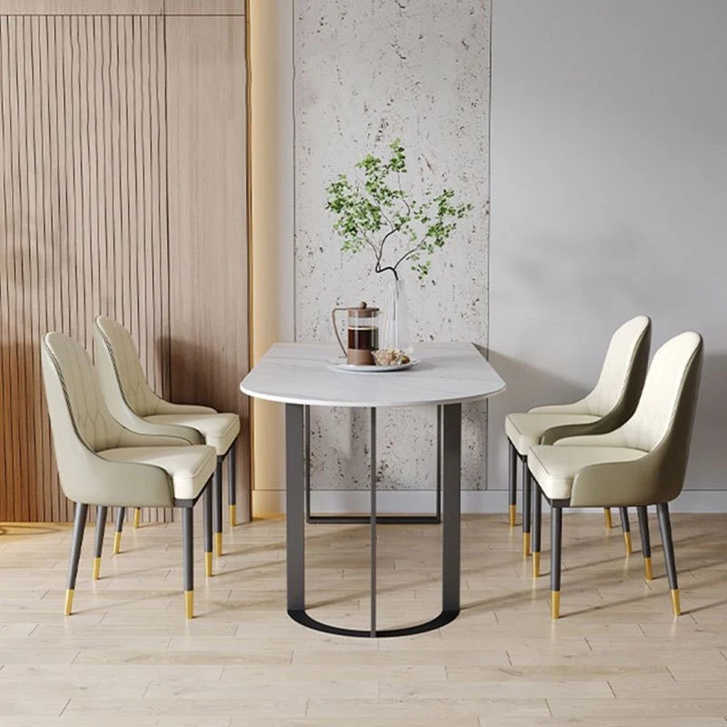 Tavolo da pranzo pietra sinterizzata forma libera per ristorante Tavolo da pranzo di lusso con doppio piedistallo Clearhalo