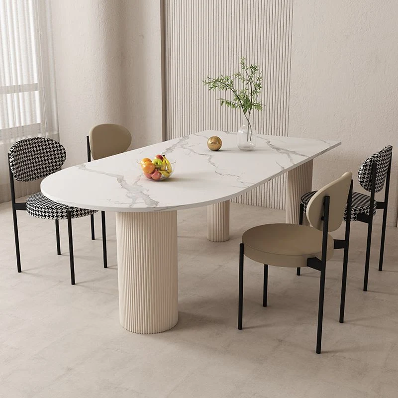 Tavolo da pranzo pietra sinterizzata forma libera Mobili con base legno massello treppiede bianco o nero Clearhalo