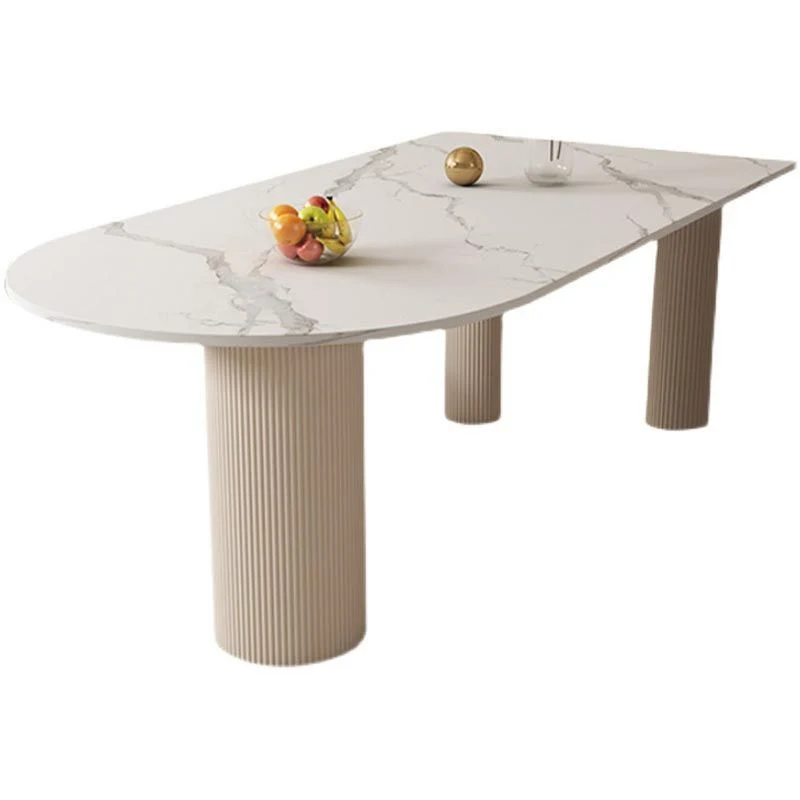 Tavolo da pranzo pietra sinterizzata forma libera Mobili con base legno massello treppiede bianco o nero Clearhalo