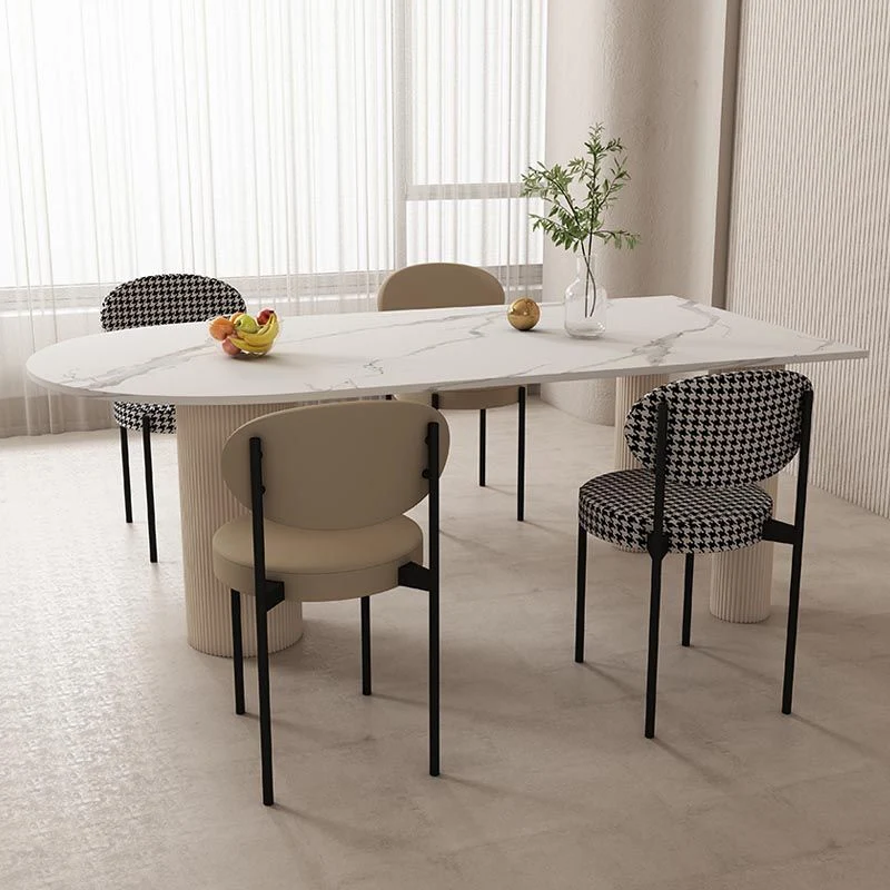 Tavolo da pranzo pietra sinterizzata forma libera Mobili con base legno massello treppiede bianco o nero Clearhalo