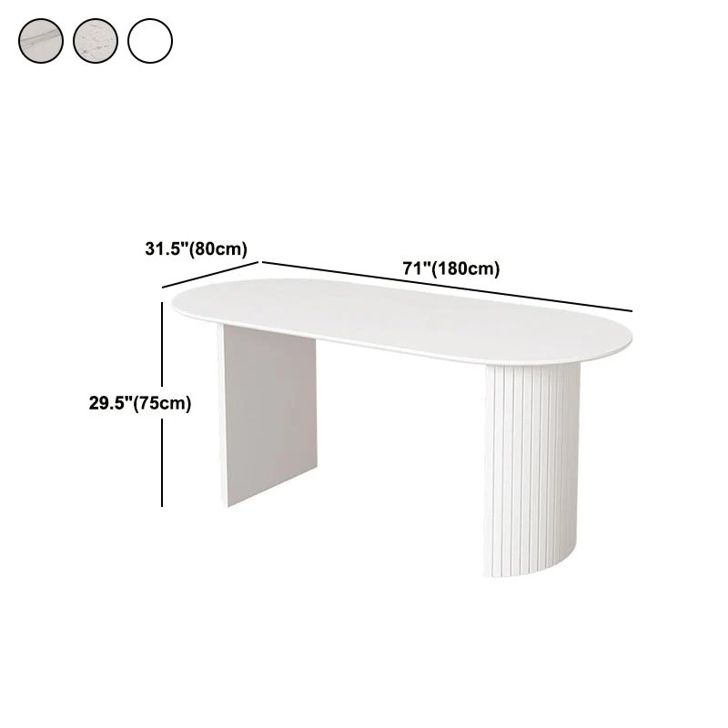 Tavolo da pranzo pietra sinterizzata forma libera, mobili moderni bianchi con doppio piedistallo legno Clearhalo