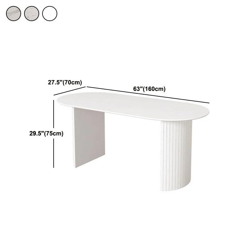 Tavolo da pranzo pietra sinterizzata forma libera, mobili moderni bianchi con doppio piedistallo legno Clearhalo