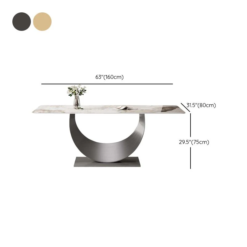 Tavolo da pranzo pietra sinterizzata stile glam Tavolo da pranzo rettangolare con gambe metallo Clearhalo
