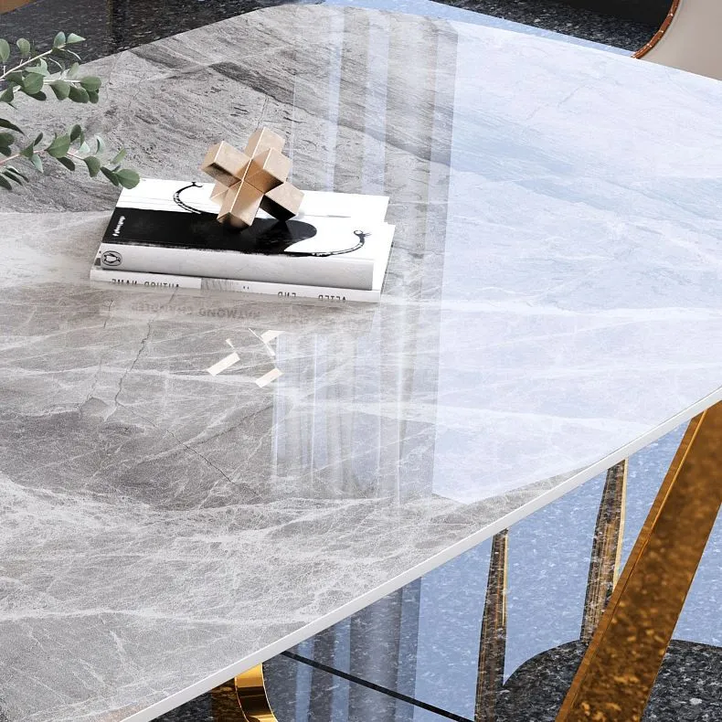 Tavolo da pranzo pietra sinterizzata stile glam Tavolo da pranzo rettangolare per cucina Clearhalo