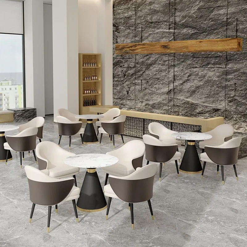 Tavolo da pranzo pietra sinterizzata stile Glam con base metallo per uso domestico Clearhalo