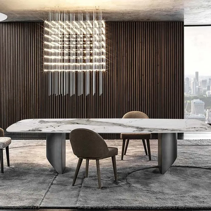 Tavolo da pranzo pietra sinterizzata stile industriale Tavolo da pranzo rettangolare per uso domestico Clearhalo