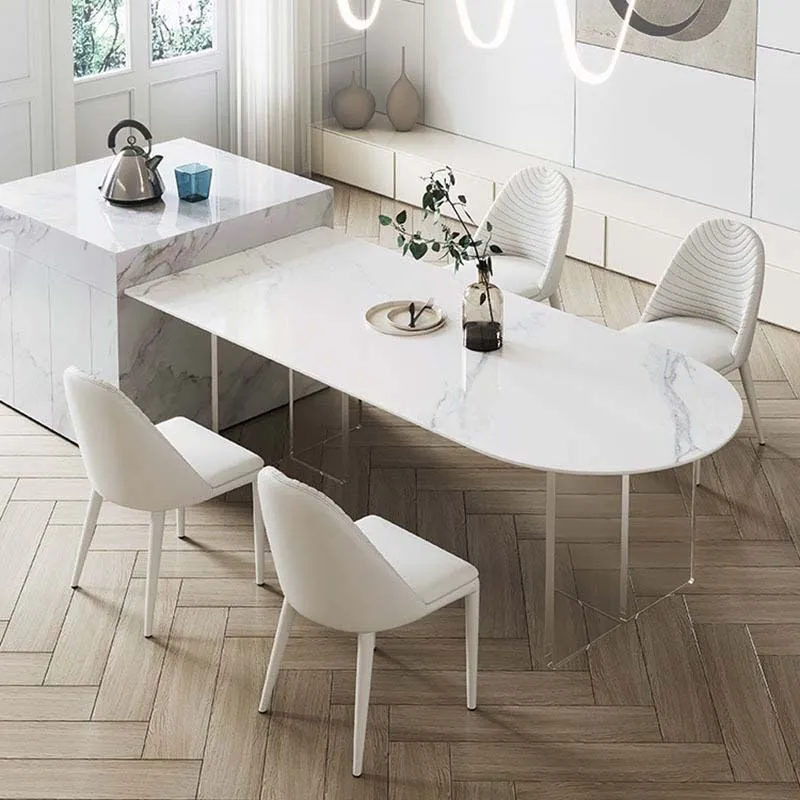 Tavolo da pranzo pietra sinterizzata stile moderno Tavolo da pranzo plastica per uso domestico Clearhalo
