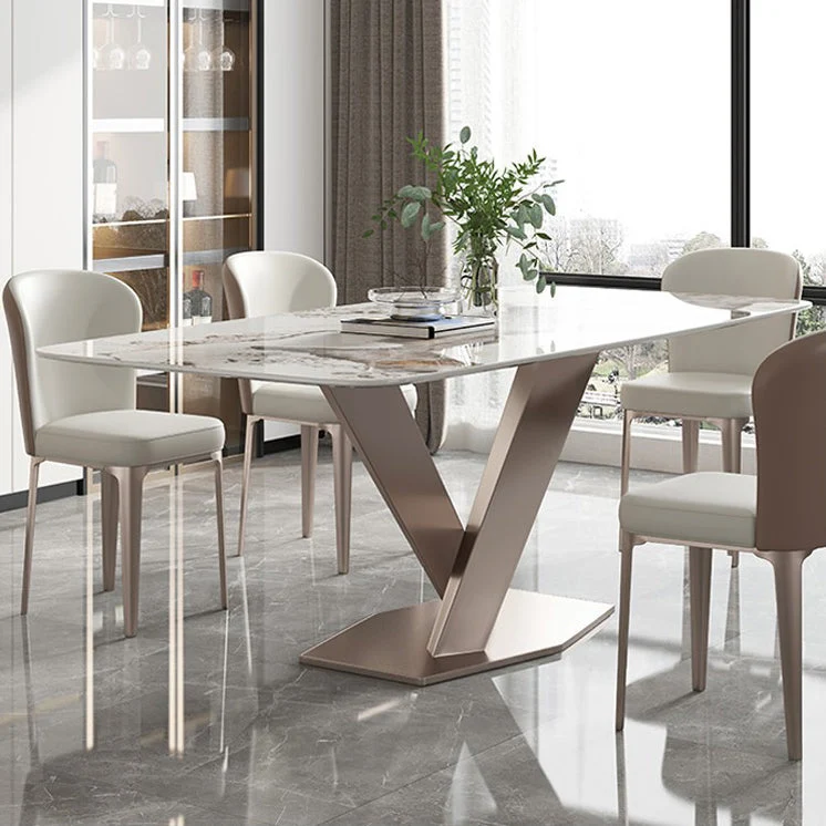 Tavolo da pranzo pietra sinterizzata Tavolo rettangolare di lusso tradizionale con base piedistallo Clearhalo