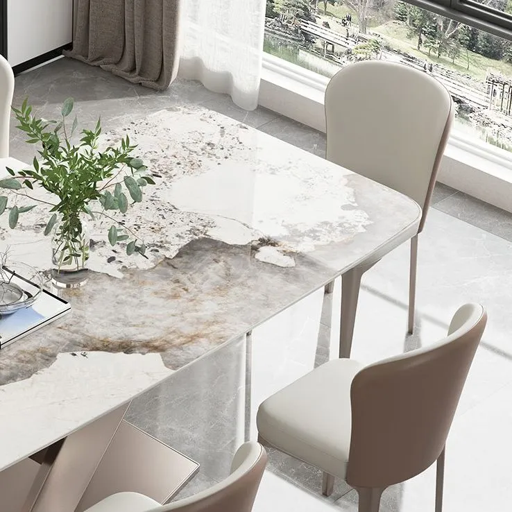 Tavolo da pranzo pietra sinterizzata Tavolo rettangolare di lusso tradizionale con base piedistallo Clearhalo
