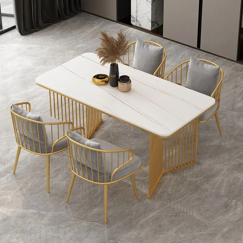 Tavolo da Pranzo Pietra Tavolo Tradizionale di Lusso con Base Slitta Oro Clearhalo