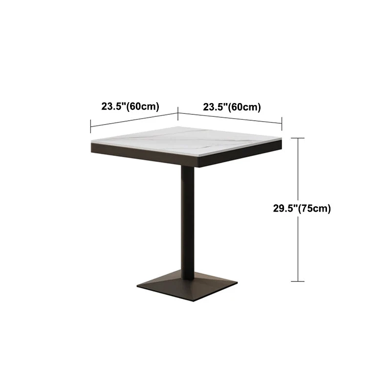 Tavolo da pranzo quadrato industriale metallo con piano pietra sinterizzata con piedistallo nero Clearhalo