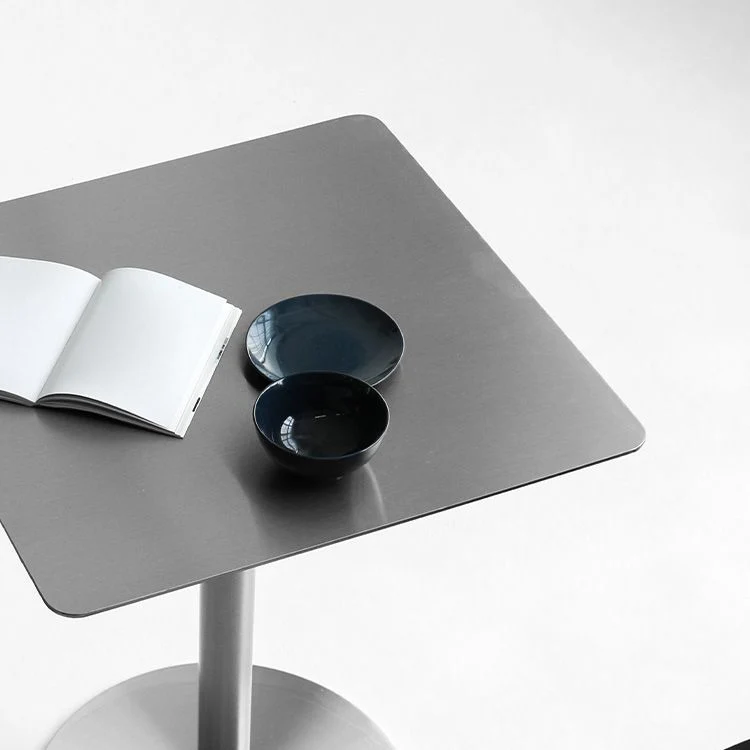Tavolo da pranzo quadrato industriale metallo Tavolo con piano acciaio inossidabile con piedistallo Clearhalo