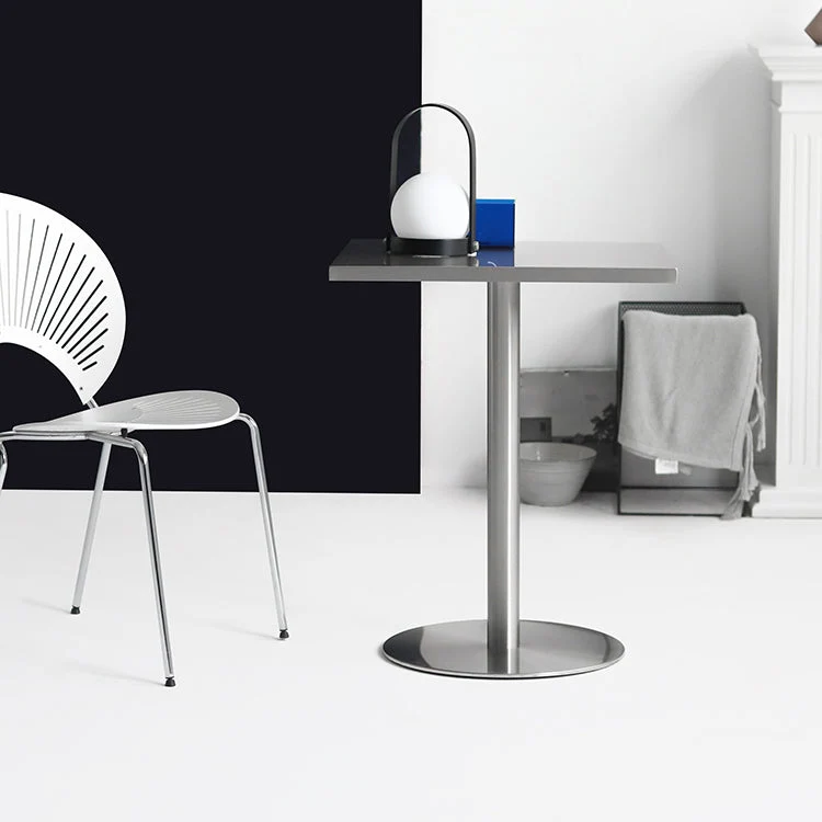 Tavolo da pranzo quadrato industriale metallo Tavolo con piano acciaio inossidabile con piedistallo Clearhalo