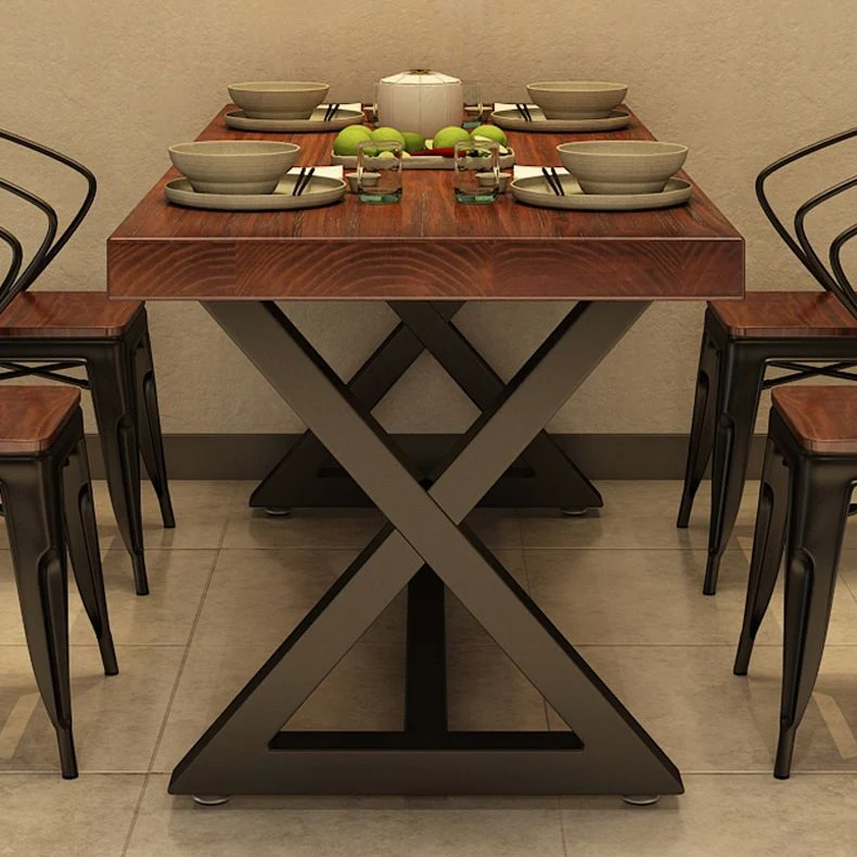 Tavolo da pranzo quadrato legno Tavolo industriale con piano marrone e struttura nera Clearhalo