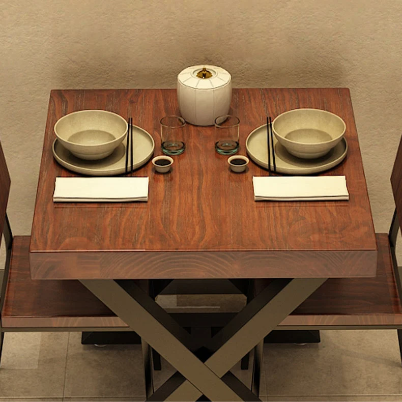 Tavolo da pranzo quadrato legno Tavolo industriale con piano marrone e struttura nera Clearhalo