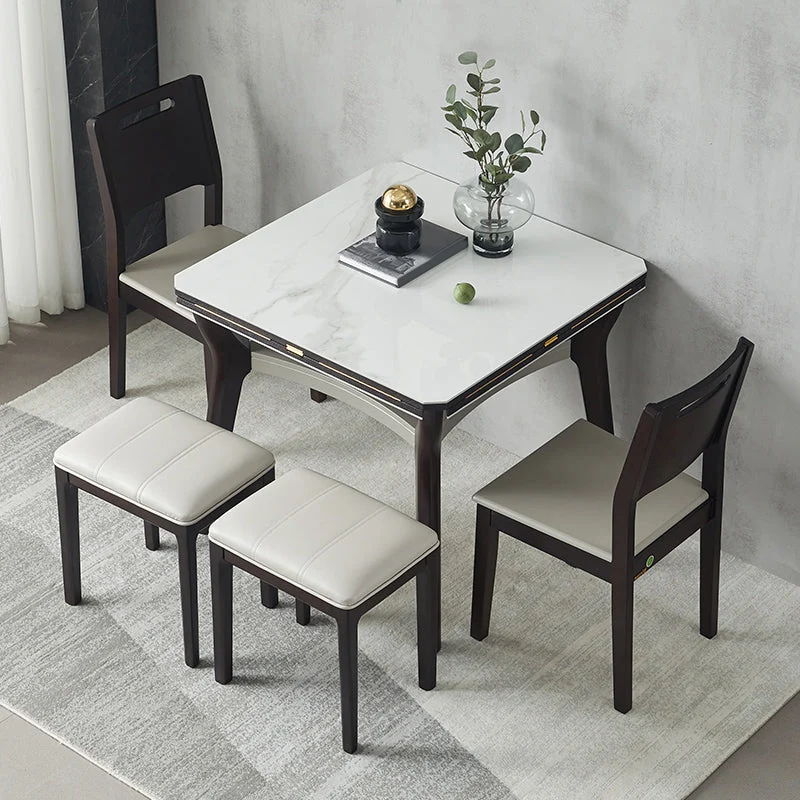 Tavolo da pranzo quadrato moderno pieghevole allungabile con foglie pietra per sala da pranzo Clearhalo