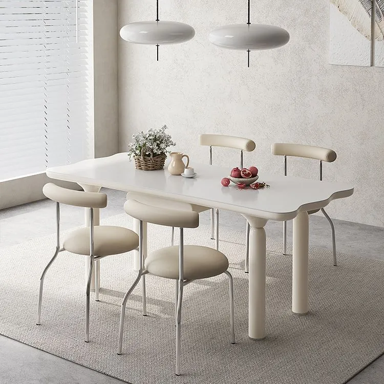 Tavolo da pranzo rettangolare bianco Tavolo da pranzo pietra e legno massello con 4 gambe Clearhalo