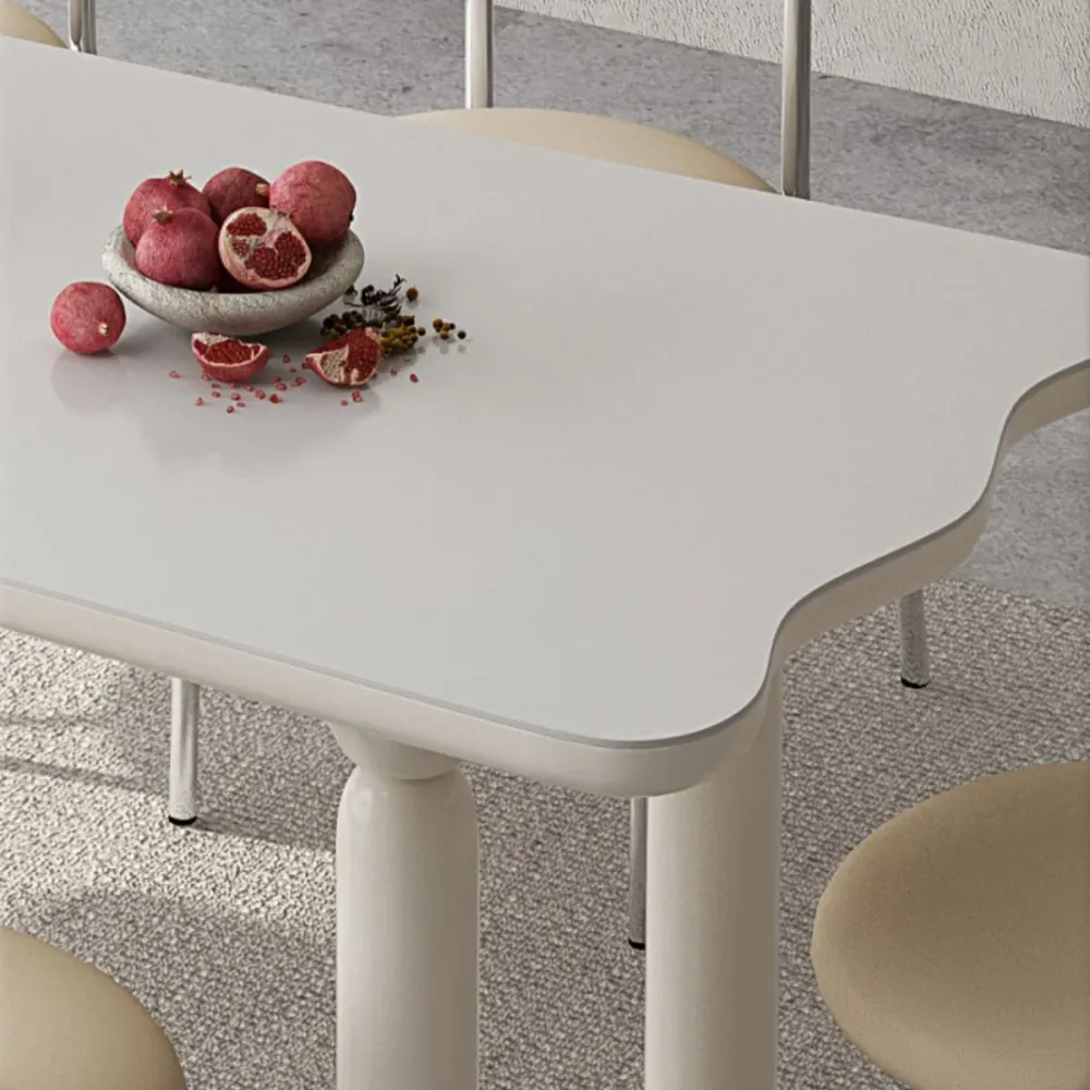 Tavolo da pranzo rettangolare bianco Tavolo da pranzo pietra e legno massello con 4 gambe Clearhalo