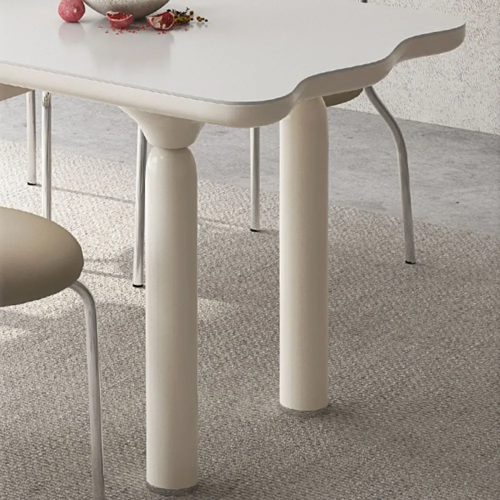 Tavolo da pranzo rettangolare bianco Tavolo da pranzo pietra e legno massello con 4 gambe Clearhalo