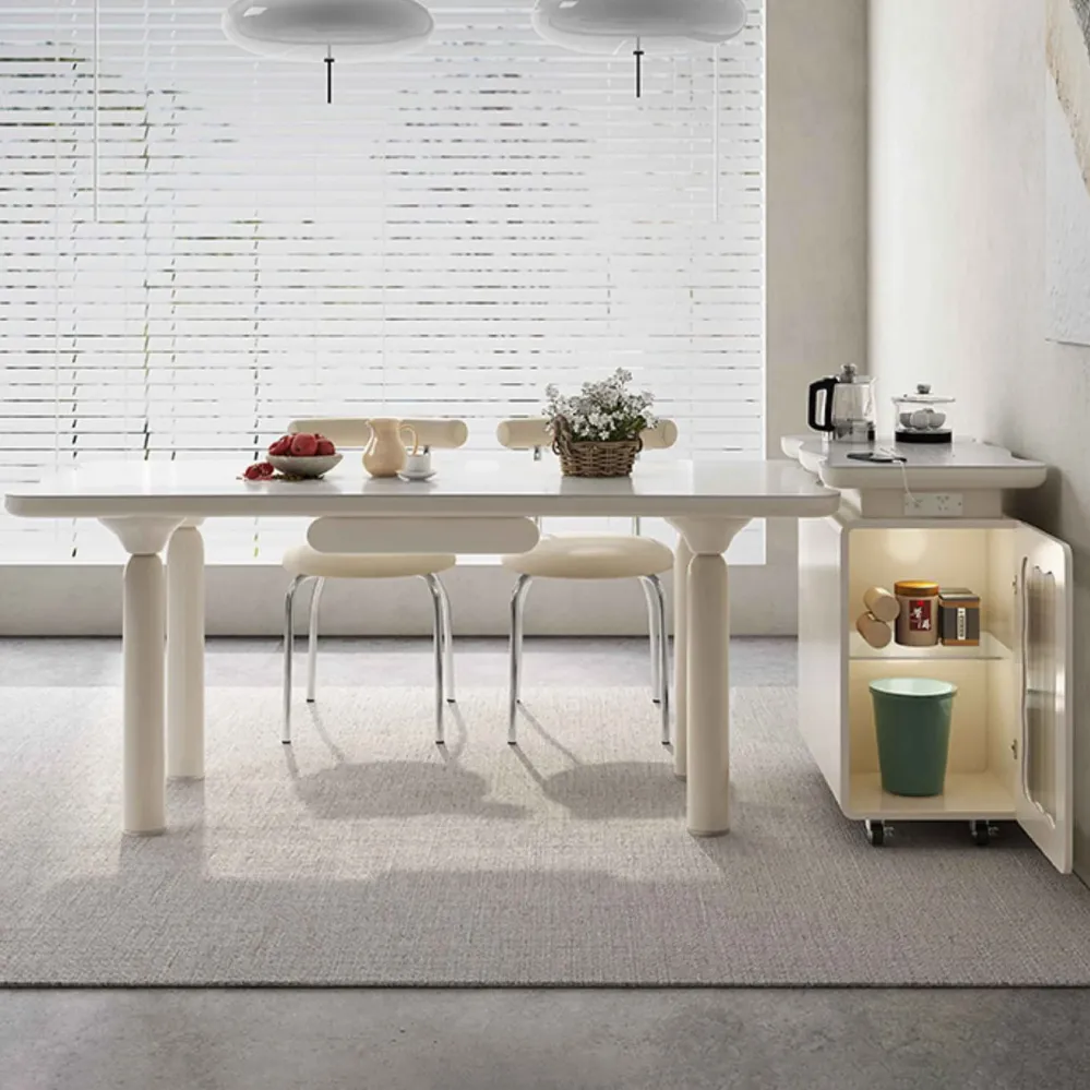 Tavolo da pranzo rettangolare bianco Tavolo da pranzo pietra e legno massello con 4 gambe Clearhalo