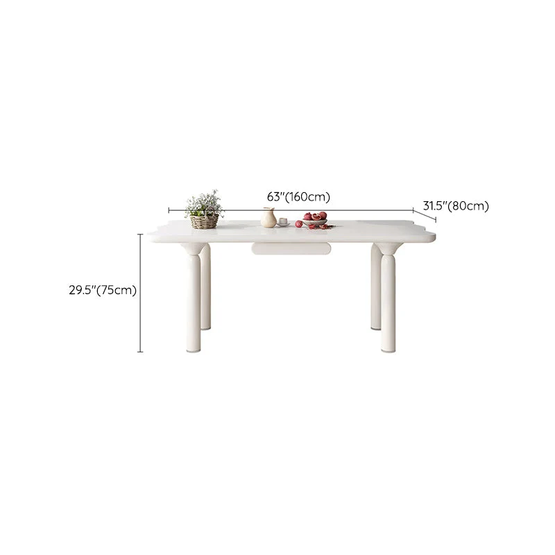 Tavolo da pranzo rettangolare bianco Tavolo da pranzo pietra e legno massello con 4 gambe Clearhalo