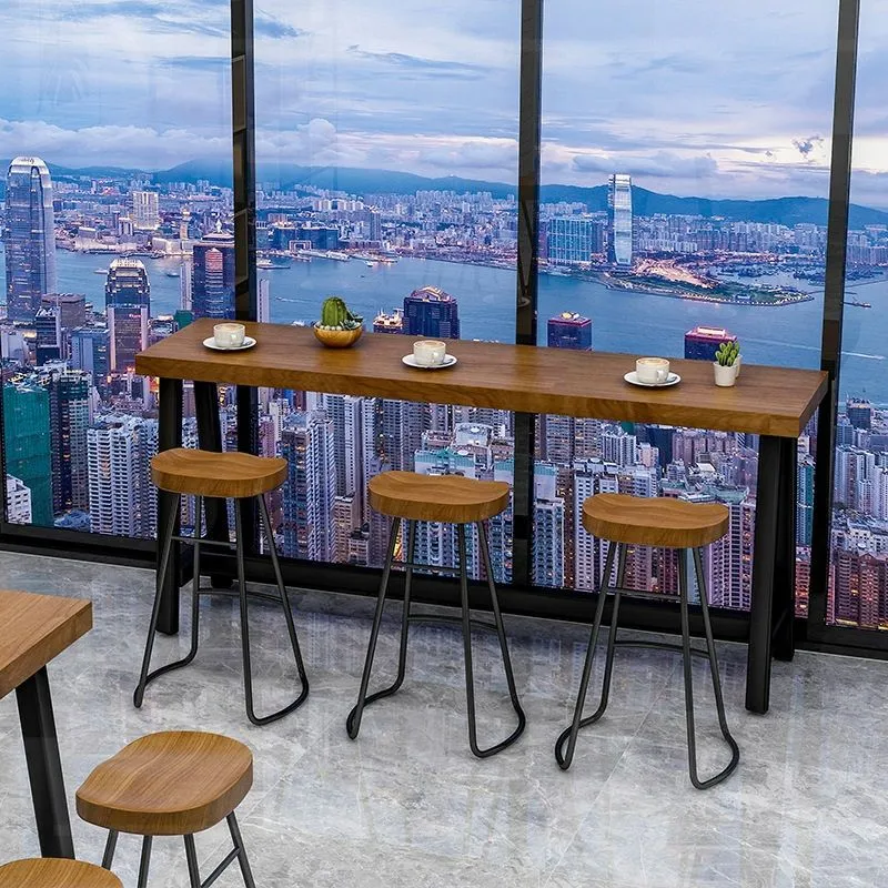 Tavolo da pranzo rettangolare con accento bistrot su cavalletto industriale Tavolo da bar per patio interno Clearhalo