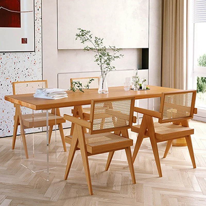 Tavolo da pranzo rettangolare con base acrilico Tavolo moderno legno di pino per sala da pranzo Clearhalo