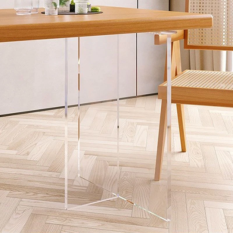 Tavolo da pranzo rettangolare con base acrilico Tavolo moderno legno di pino per sala da pranzo Clearhalo