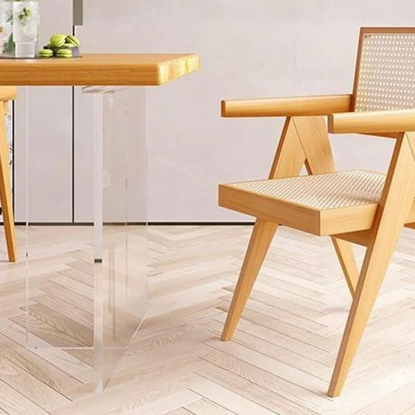 Tavolo da pranzo rettangolare con base acrilico Tavolo moderno legno di pino per cucina Clearhalo