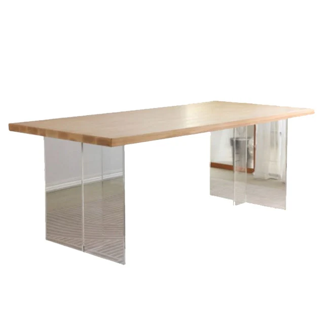 Tavolo da pranzo rettangolare con base acrilico Tavolo moderno legno per cucina Clearhalo