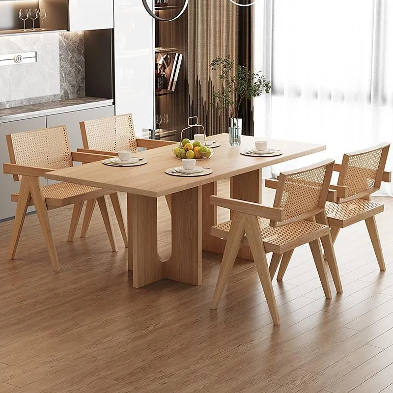 Tavolo da pranzo rettangolare con base doppia Tavolo moderno legno di pino per cucina Clearhalo