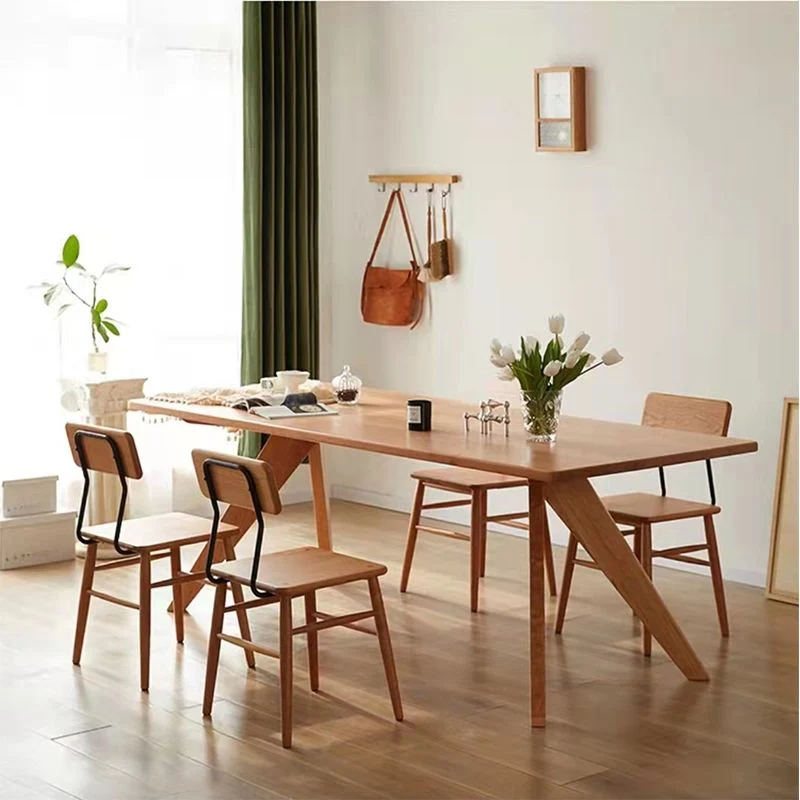 Tavolo da pranzo rettangolare con base doppia Tavolo legno stile moderno medievale per cucina Clearhalo